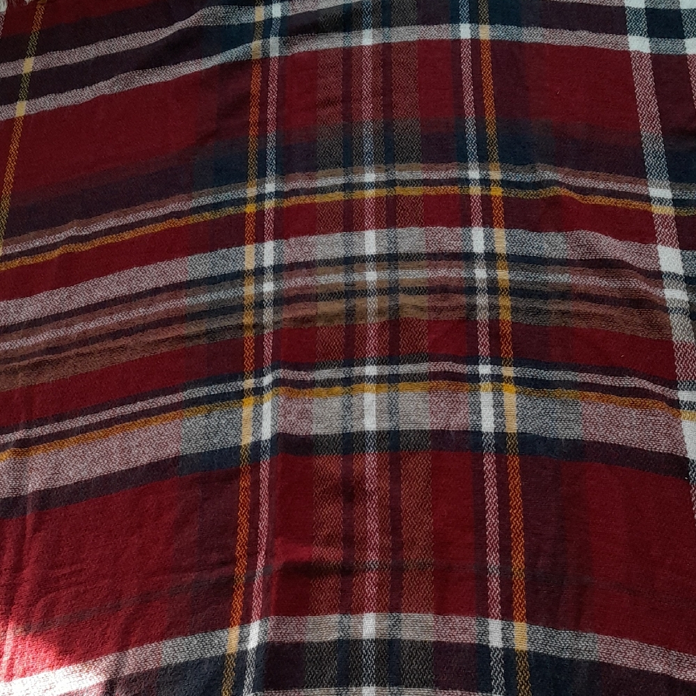 Plaid Red, Navy, Yellow-gold And White Scarf